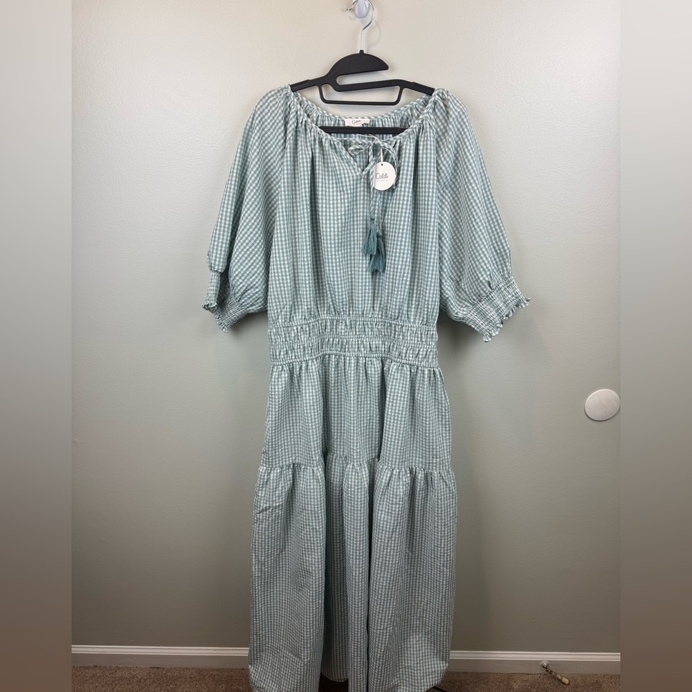 ODDI Green Gingham Maxi Dress Plus 3X Feminine Cottagecore Pockets Picnic NEW